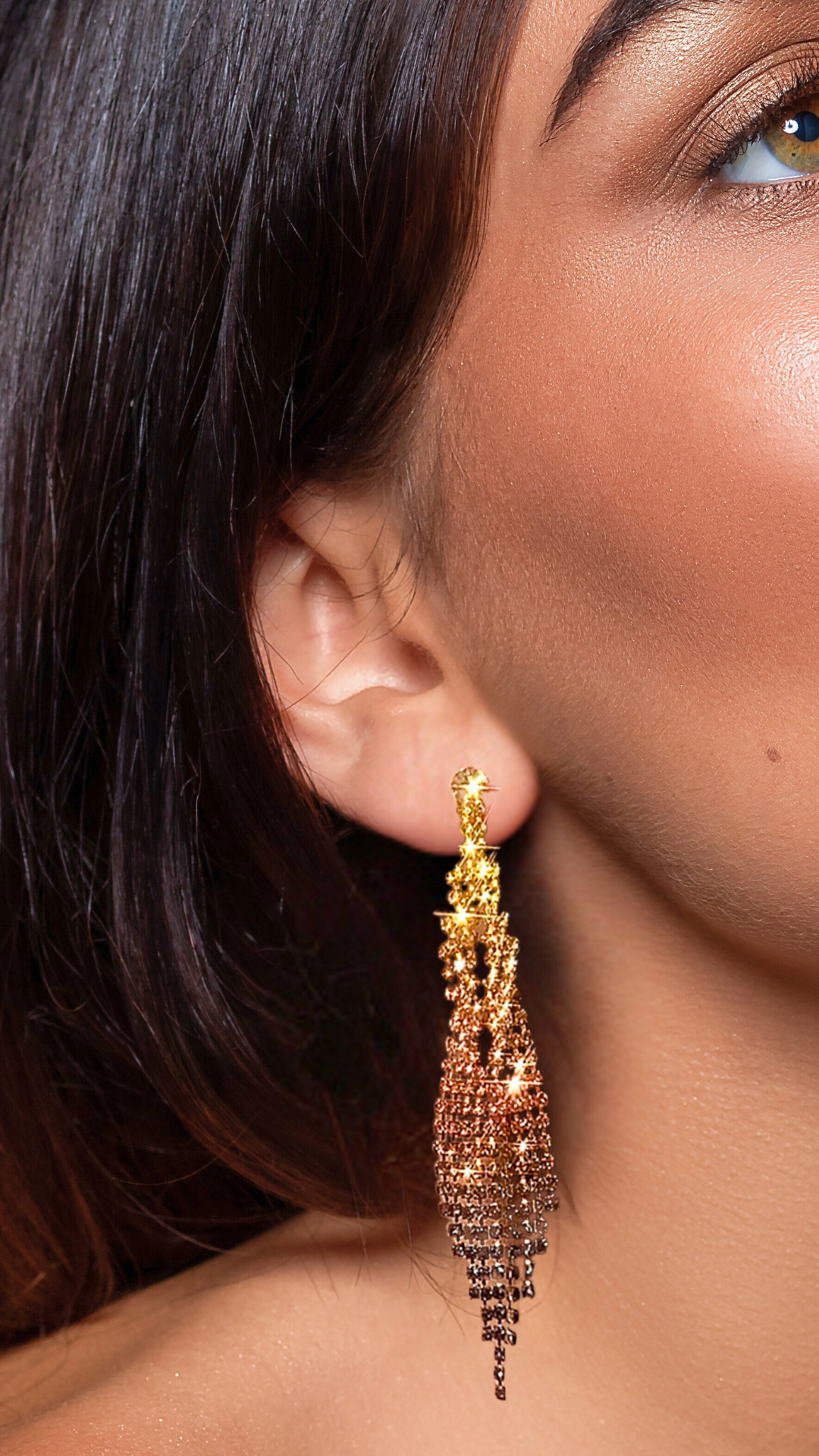 Σκουλαρίκια κρεμαστά με πορτοκαλί στρας