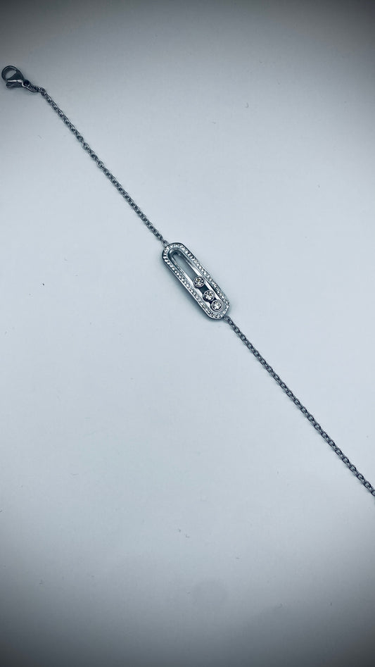 Βραχιόλι αλυσίδα με μπάρα (καμπυλωτή )από στρας ασημένιο